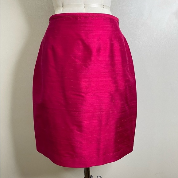 100% DUPIONI SILK BARBIE CORE CAREER SKIRT ZIP UP CLOSURE RICH DEEP PINK - Picture 4 of 12